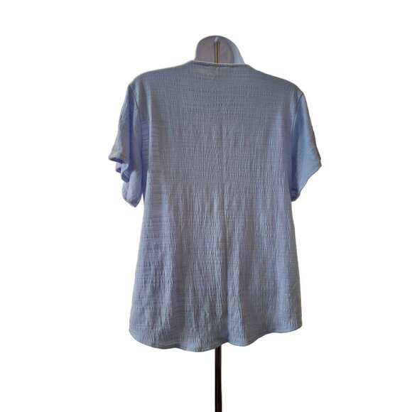 Weatherproof Womens Top Medium Blue Button Front Tie Hem Short Sleeve Cabincore - Picture 3 of 8